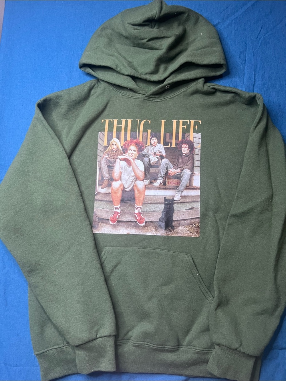 Jerzees Olive Green 'Thug Life' Graphic Hoodie